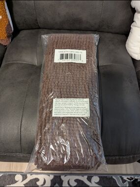 Brown Chenille Bath Rug - With Matching Shower Curtain And Hooks.